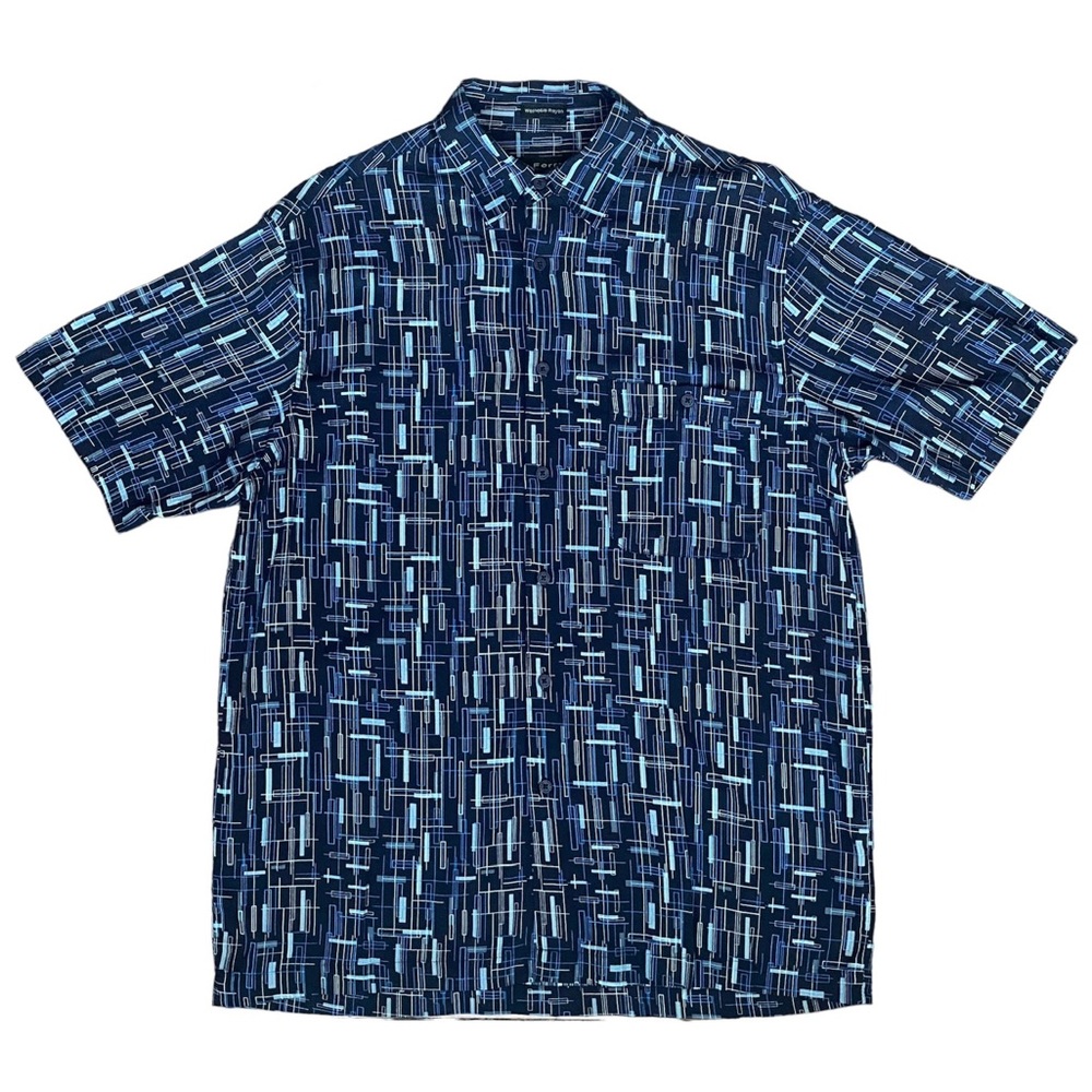 J. Ferrar rayon button down short sleeve shirt Retro print Medium 15-15 1/2